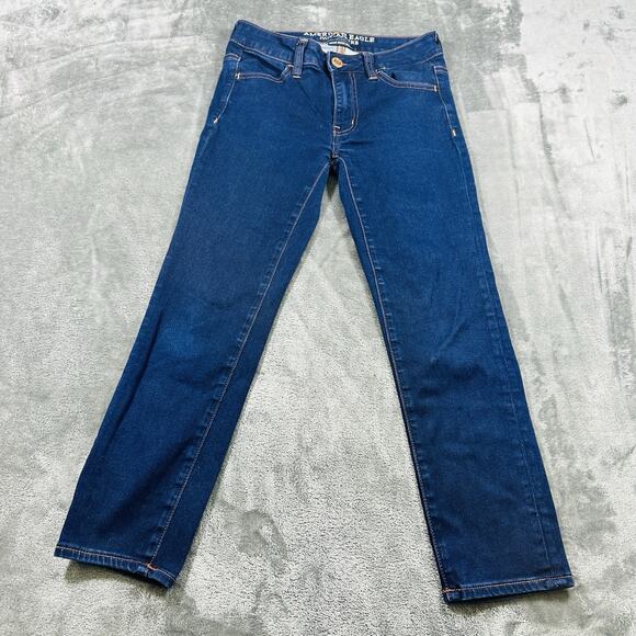 American Eagle Jegging Jeans Womens Sz.4 Blue‎ Denim Crop Super Super Stretch - Picture 2 of 12